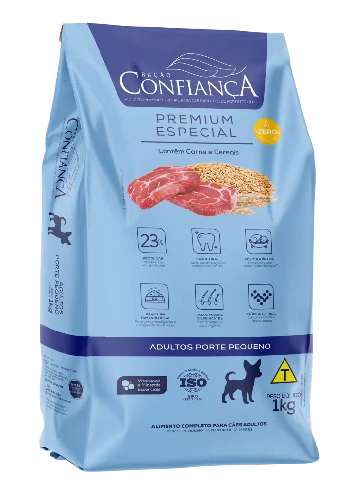 Ração confiança porte pequeno adulto.